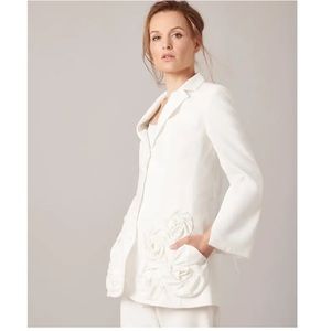 Anne Fontaine Enchante-White Moon White Jacket With 3D Flowers Size 46